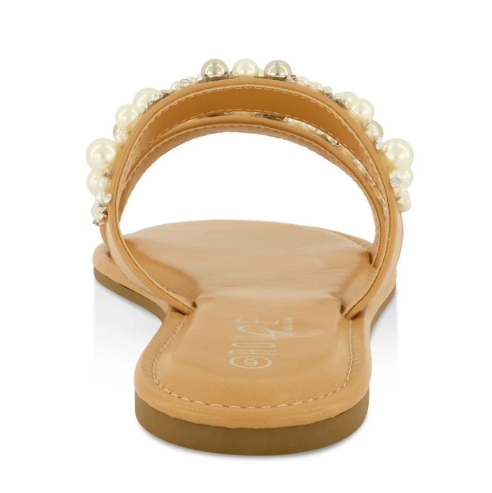 Women's Natural Color Pearl Embellished Sandal Sz 11